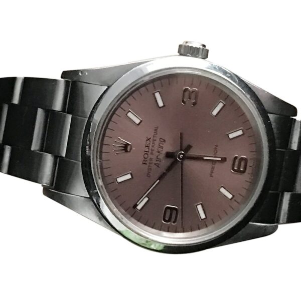 Rolex oyster perpetual air-king steel silver watch diagonal view