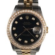 Rolex Oyster Perpetual Datejust Stainless Steel watches with black face and diamond embellishments